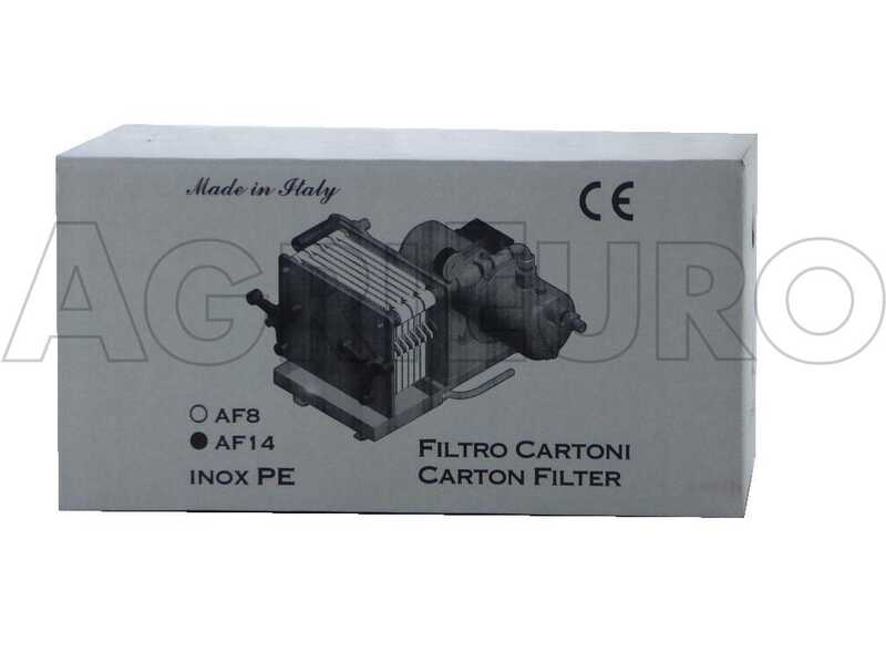 Enotecnica Pillan F14 - Filtro per vino professionale da 14 cartoni 20x20 cm - Telaio INOX e pompa NOVAX