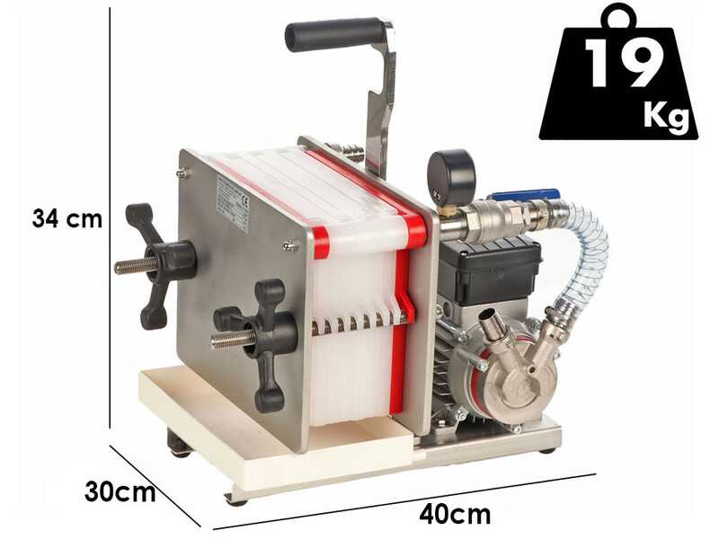 Enotecnica Pillan FC8 - Filtro per vino professionale da 8 cartoni 20x20 cm - Telaio INOX e pompa NOVAX