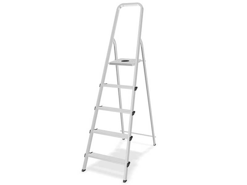 Colombo Stark S109005W, 5 gradini, 1.06 m - Scalandrino in alluminio con cavalletto - Altezza stimata operativa 2.06 m
