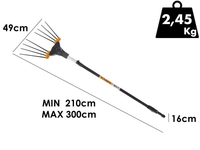 Volpi Bomber 165L - Abbacchiatore elettrico 210/300 cm a batteria tipo auto con cavo in dotazione - Asta telescopica in alluminio
