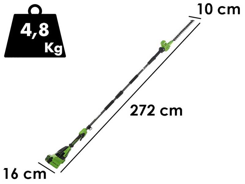 Greenworks PH40B01-01 - Tagliasiepi elettrico su asta di prolunga telescopica orientabile - 40V/2Ah