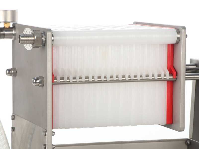 Enotecnica Pillan F20 - Filtro a cartoni per vino carrellato - Telaio Inox e Pompa Novax