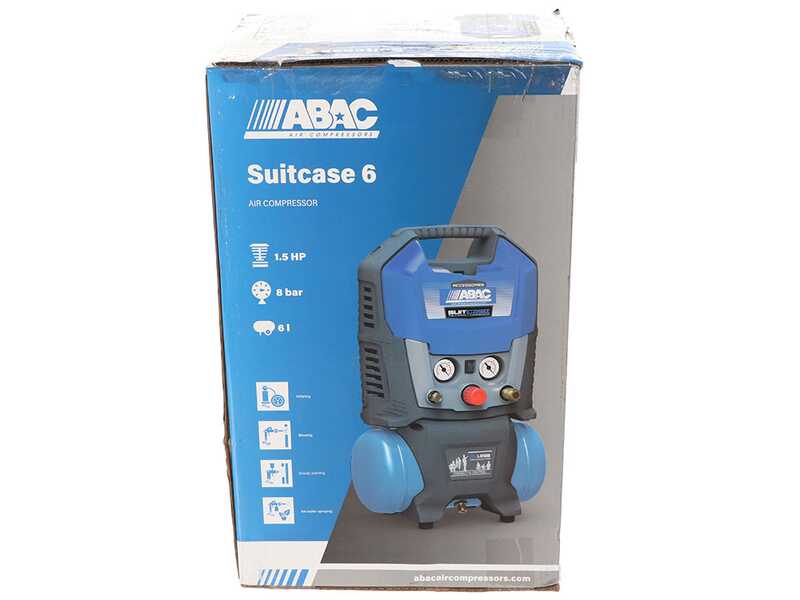 OUTLET - SENZA IMBALLO ORIGINALE - ABAC SUITCASE - Compressore aria elettrico portatile monofase, oil-less - Motore 1.5 HP - 6 lt