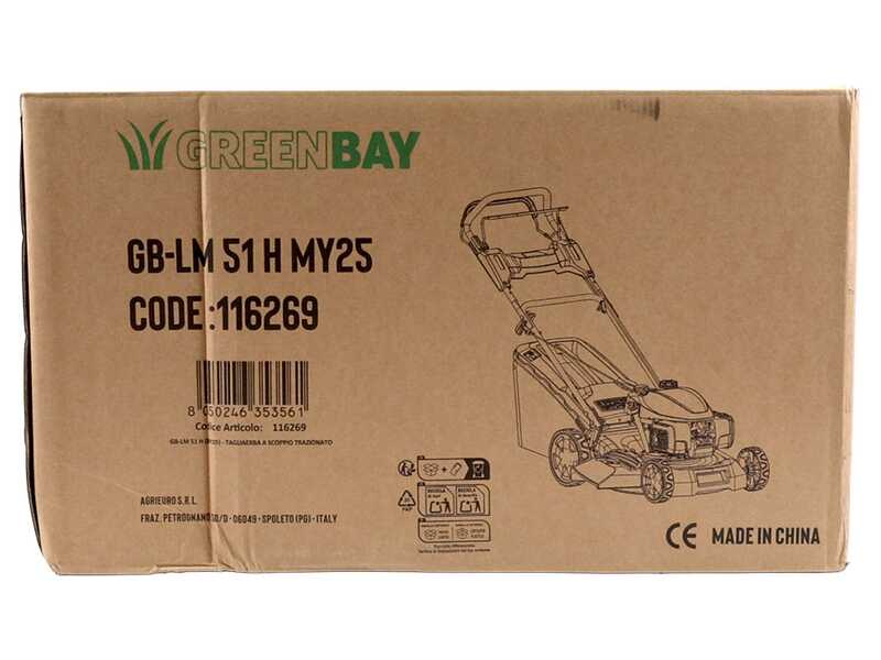 GreenBay GB-LM 51 H MY25 - Rasaerba a scoppio trazionato - 4 in 1 - Motore Honda GCVx170 - Taglio 51cm