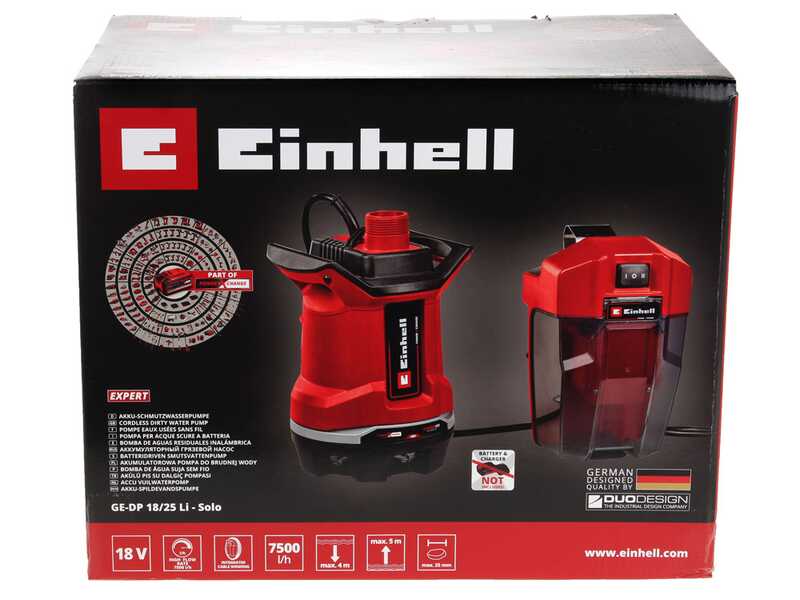 Einhell  GE-DP 18/25 Li - Pompa a immersione acque scure - 18V 5.2Ah e caricabatteria