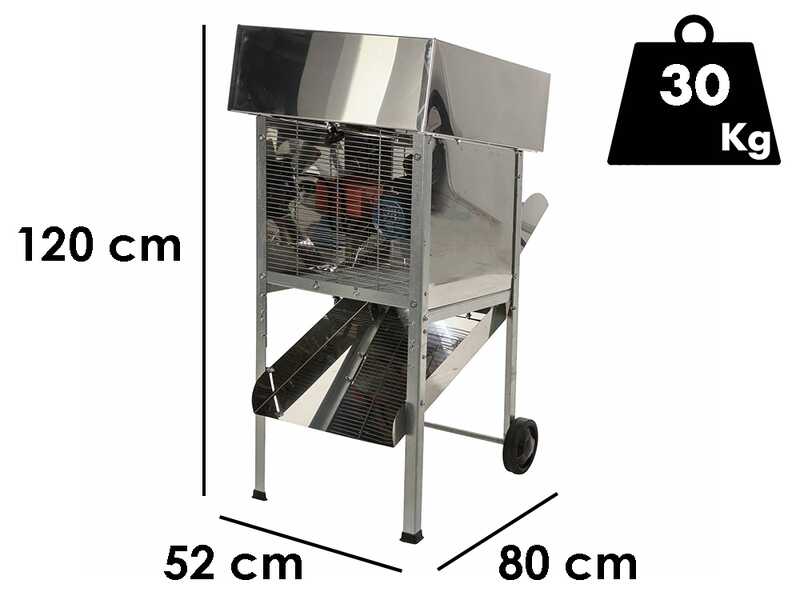Jolly Falkom &ndash; Defogliatrice elettrica per olive in acciaio inox AISI 304 &ndash; Variatore di velocit&agrave; e vasca 77 L