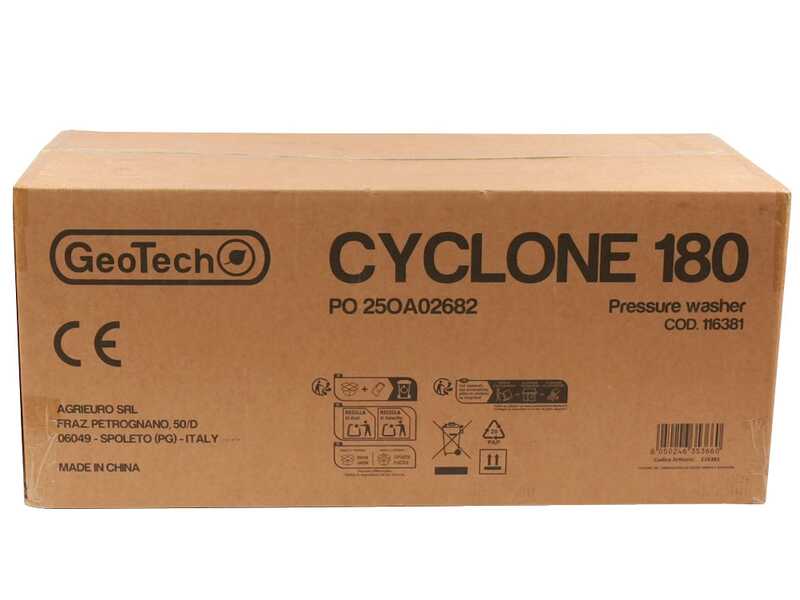 GeoTech Cyclone 180 - Idropulitrice con lancia professionale + spurgatubi - 180 bar - 480 l/h