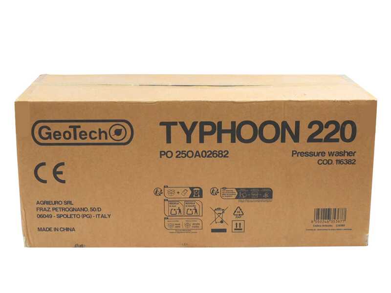 GeoTech Typhoon 220 - Idropulitrice con lancia professionale + spurgatubi - 220 bar - 510 l/h