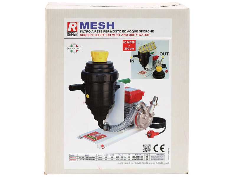 Rover MESH 5000 Novax - Pompa elettrica da travaso per acque sporche con filtro a rete - 1.0 HP