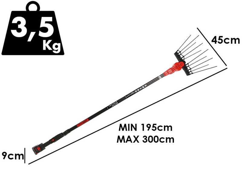 Aima Twigo Cordless - Abbacchiatore elettrico 195/300cm a batteria a litio 3x 21V 5.2Ah - Asta telescopica in alluminio