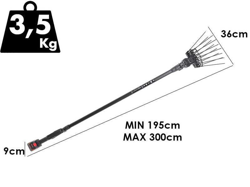 Aima Twist Plus Cordless - Abbacchiatore elettrico a batteria - Asta telescopica in alluminio - 195-300cm - 2 x 21V 5.2Ah