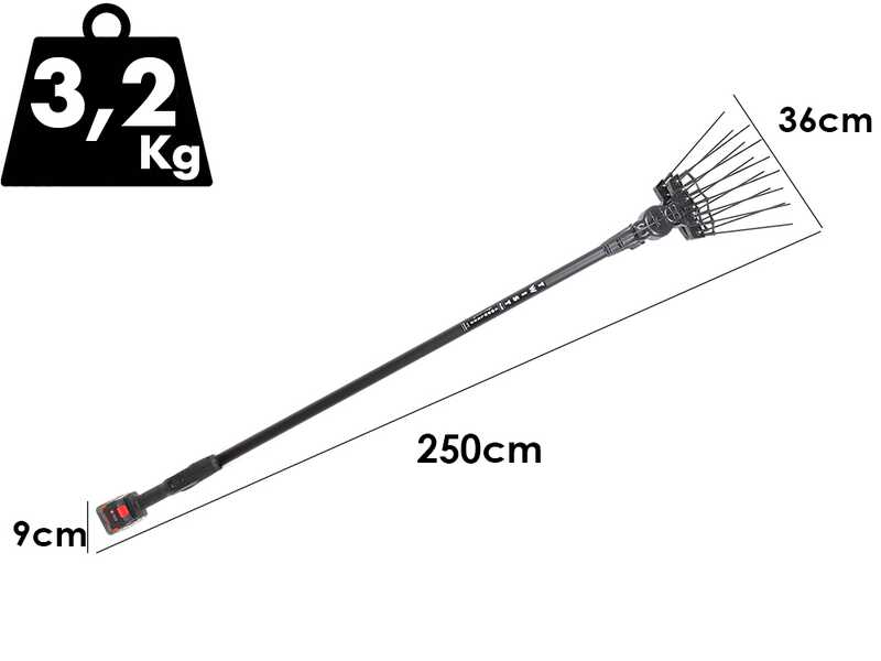 Aima Twist Plus Cordless - Abbacchiatore elettrico a batteria - Asta fissa in alluminio - 250cm - 2 x 21V 5.2Ah