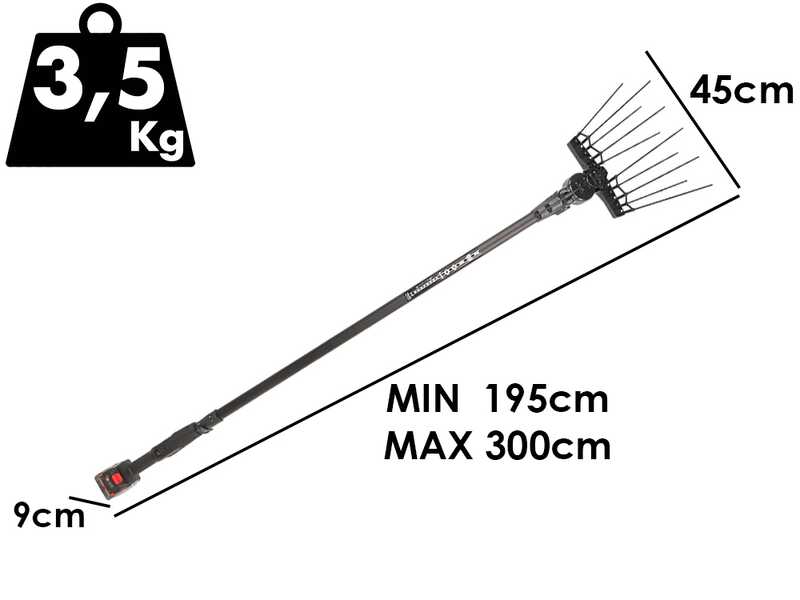 Aima Twigo Basic Cordless - Abbacchiatore elettrico a batteria - Asta telescopica in alluminio - 195-300cm - 2 x 21V 5.2Ah