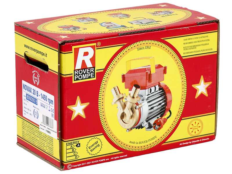 Rover Novax 20 B - 1450 rpm - Pompa elettrica da travaso - Elettropompa per liquidi caldi e birra - Monofase - 230V