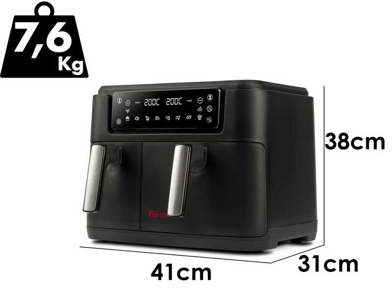 Girmi FG26 Ecofrit Bis - Friggitrice ad aria doppio cestello digitale 9L