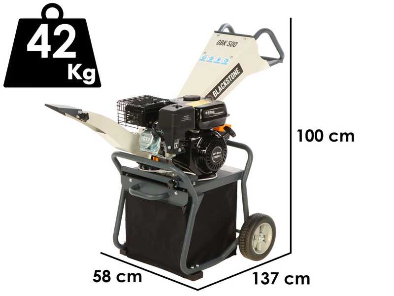 BlackStone GBK 500 - Biotrituratore a scoppio 2in1 con cesto o scarico a tramoggia - Motore Ducar DH212