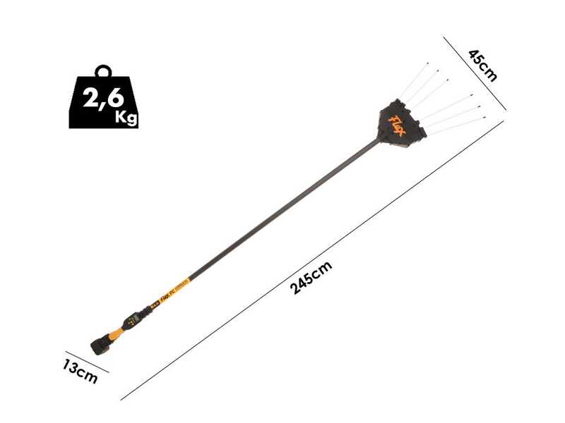 OUTLET - SENZA IMBALLO ORIGINALE - Oliviero Flex PCF Premium Cordless - Abbacchiatore con batteria a litio- Asta in carbonio - 245cm - 2x 21.6V 4.5Ah