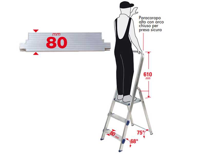 Facal Golden, 7 gradini, 2.08 mt - Scalandrino in alluminio con cavalletto
