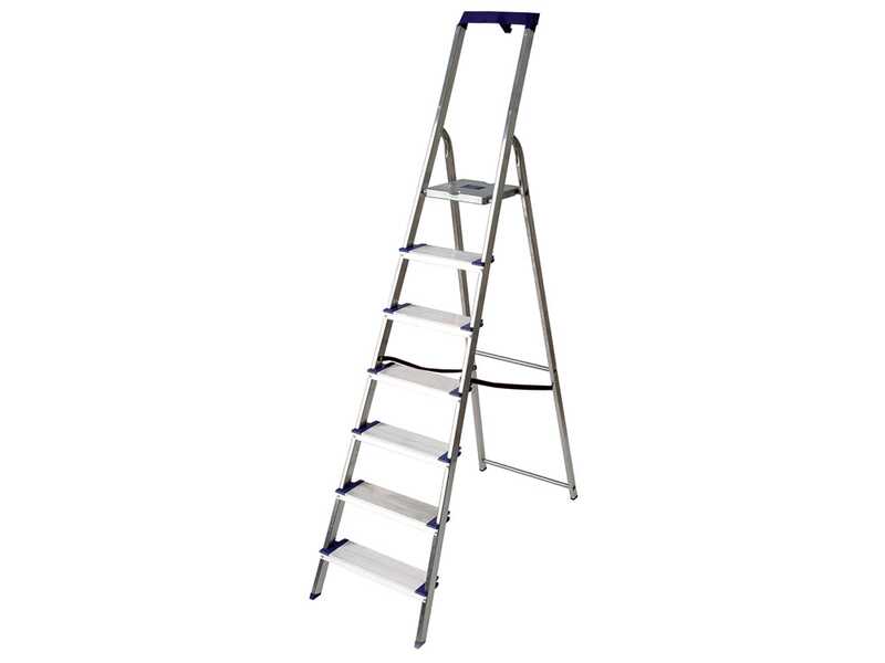 Facal Maxi GM/7M, 7 gradini, 2.10 m - Scalandrino in alluminio con cavalletto - Altezza stimtata operativa 3.39 m