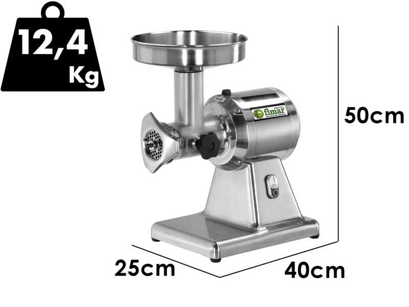 Fimar TC12S - Tritacarne elettrico - 230 V - 1 HP - Gruppo macinazione in alluminio - Senza inversione di marcia