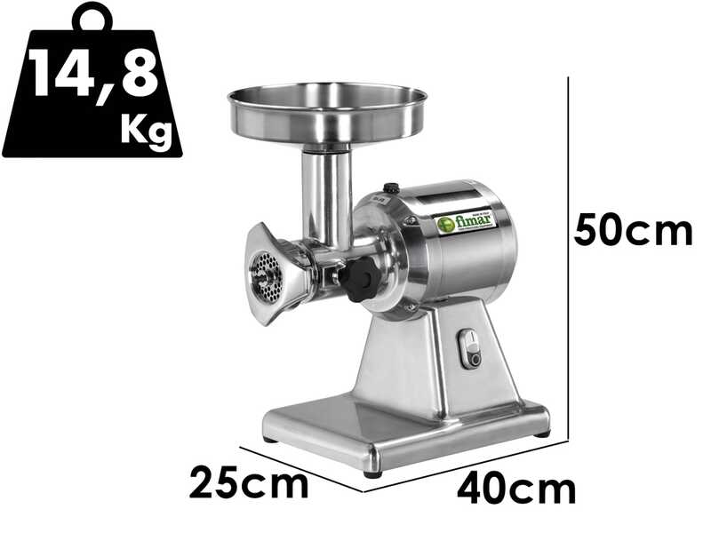 Fimar TC12S - Tritacarne elettrico - 230 V - 1 HP - Gruppo macinazione in INOX - Senza inversione di marcia