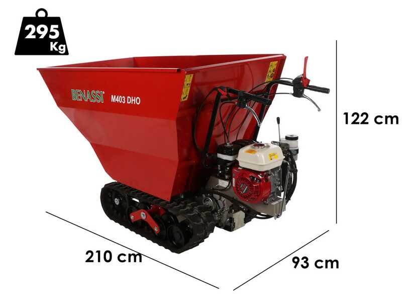 Benassi M403DHO - Motocarriola cingolata - Cassone dumper idraulico con scarico alto - Portata 400Kg