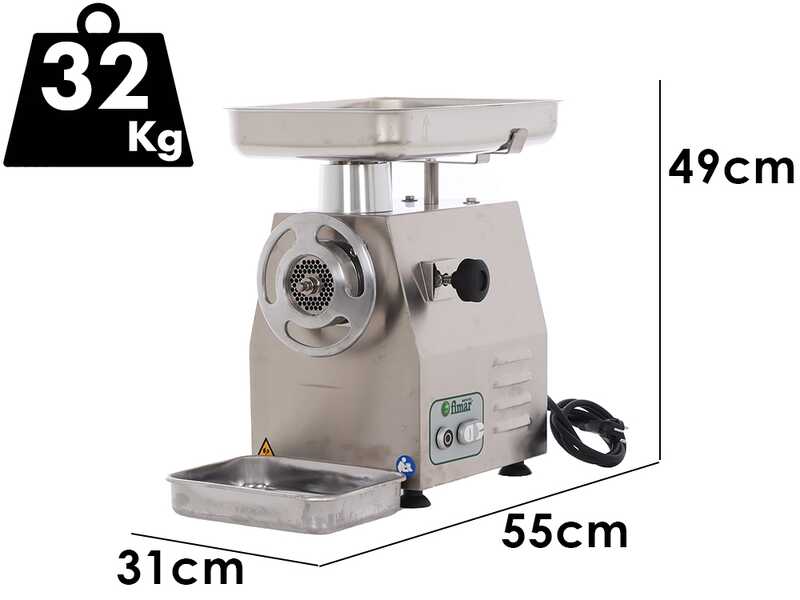 Fimar 22RG - Tritacarne elettrico - 230 V - 1.5 HP - Gruppo macinazione in alluminio - Con inversione di marcia