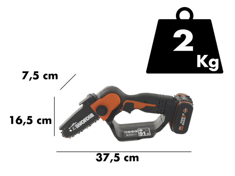 Worx WG324E.9 - Potatore manuale a batteria 20V 2Ah - SENZA BATTERIE E CARICABATTERIE