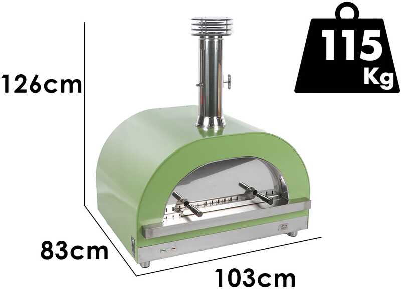 Clementi Gold - Forno a legna per pizza da esterno - Camera di cottura 80 x 60 - 4 pizze - Verde