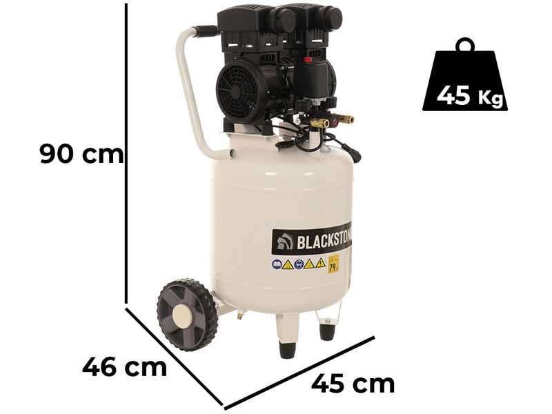 OUTLET - PICCOLI DIFETTI ESTETICI - BlackStone V-SBC50-15 - Compressore aria silenziato oilless - Motore 1.5 HP - 50 Litri - Verticale