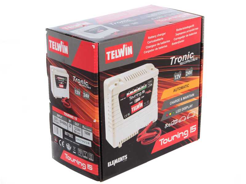 Telwin Touring 15 - Caricabatterie e mantenitore - batterie da 12 e 24 V - segnalazione a Led della carica