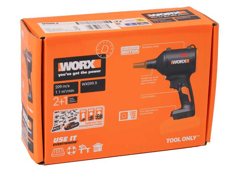 Worx Nitro WX099.9 - Compressore a batteria portatile  - 20 V - SENZA BATTERIE  E CARICABATTERIE