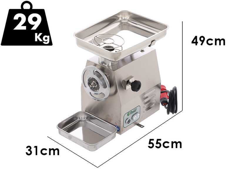 Fimar 22RG - Tritacarne elettrico - 400 V - 1.5 HP - Gruppo macinazione in alluminio - Con inversione di marcia