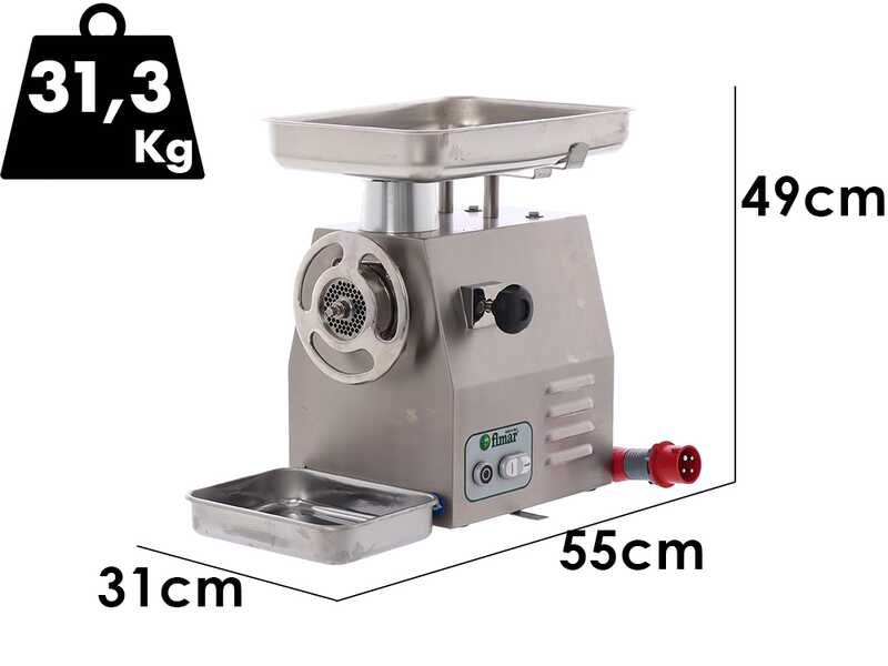 Fimar 22RG - Tritacarne elettrico - 400 V - 1.5 HP - Gruppo macinazione in INOX - Con inversione di marcia