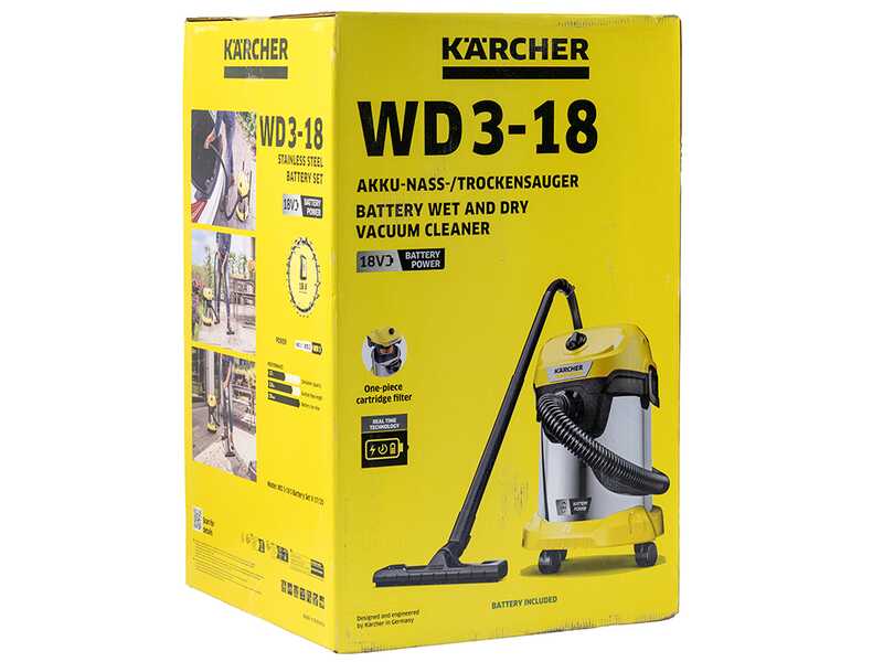 Karcher WD 3-18 S V-17/20 Battery Set - Bidone aspiratutto a batteria - Fusto in acciaio INOX - 17 litri