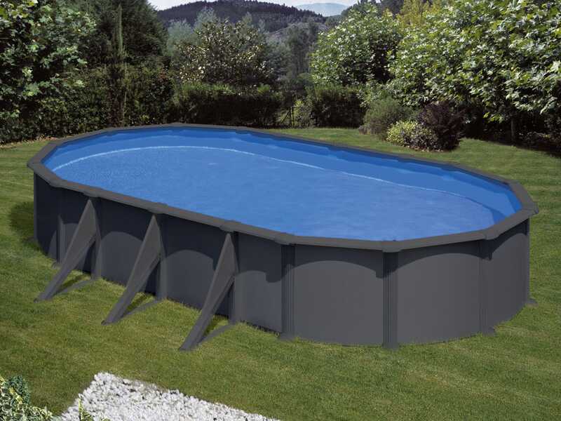 Gre Anthracite Ovale 730x375x132 cm - Piscina fuori terra in acciaio