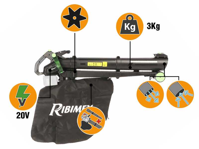 Ribimex PRBAT20-ASB1SB - Soffiatore aspiratore a batteria - SENZA BATTERIE E CARICABATTERIE