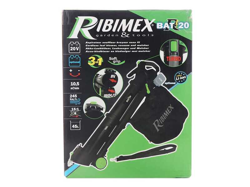 Ribimex PRBAT20-ASB1SB - Soffiatore aspiratore a batteria 40V 4Ah
