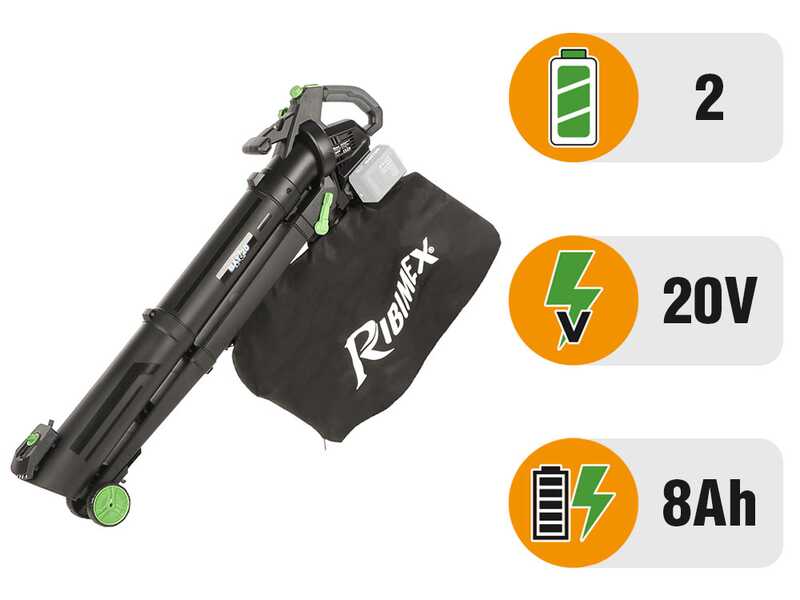 Ribimex PRBAT20-ASB1SB - Soffiatore aspiratore a batteria 40V 4Ah