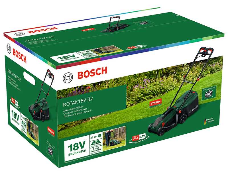Bosch Rotak18V-32 - Tagliaerba a batteria - 18V/4Ah - Taglio 32 cm + in omaggio 2 batterie 18V 4Ah e caricatore