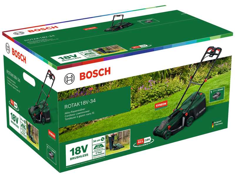 Bosch Rotak18V-34 - Tagliaerba a batteria - Taglio 34 cm - SENZA BATTERIE E CARICABATTERIE