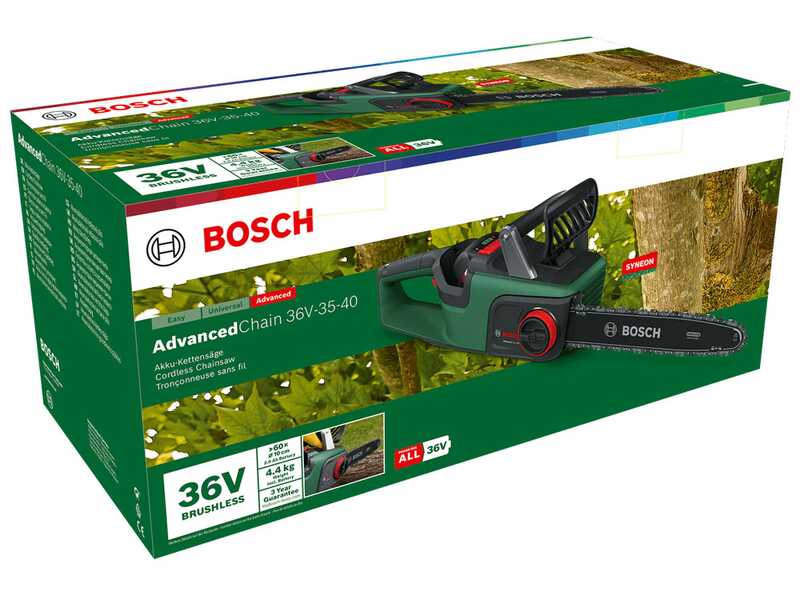 OUTLET - UTILIZZATO PER PROVA - Bosch AdvancedChain 36V-35-40 - Elettrosega a batteria da taglio - 36V 2Ah - Lama da 35cm