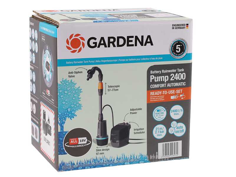 Gardena 2400 Comfort Automatic 18V P4A - Pompa sommersa a batteria per acque chiare - 18V/2,5Ah