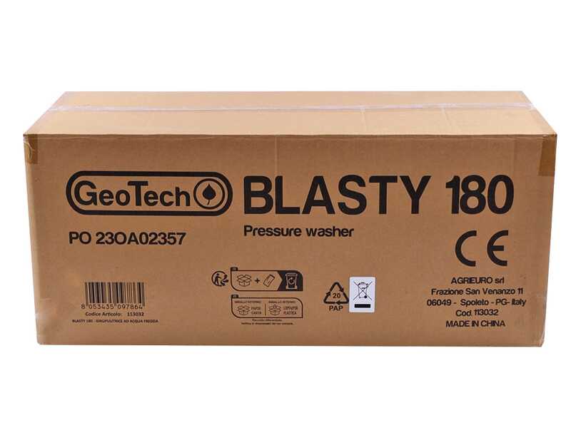GeoTech Blasty 180 - Idropulitrice con lancia professionale + Kit patio e spurgatubi - 180 bar - 450 l/h