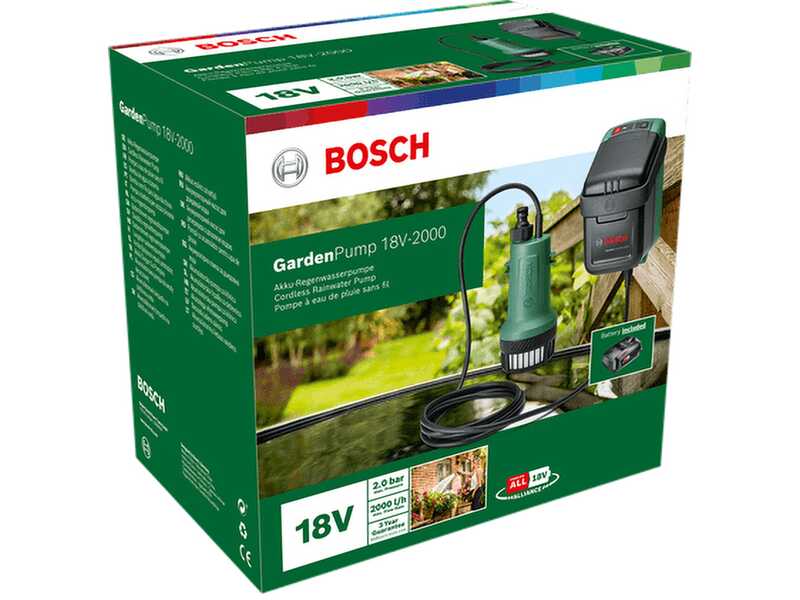 Bosch GardenPump 18V-2000 - Pompa sommersa a batteria - 18V 2.5Ah + in omaggio 1 batteria 18V 2.5Ah e caricatore