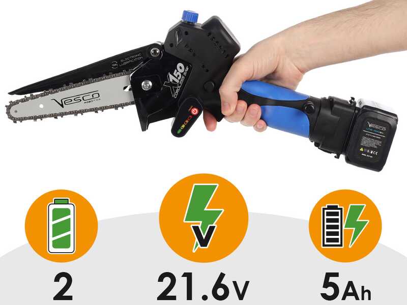 Vesco X150 - Potatore a batteria manuale - 2 batterie da 21.6V 2.5Ah
