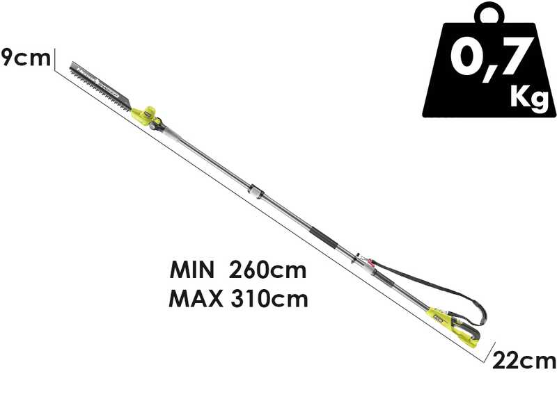 Ryobi RY18PHT40A-0 - Tagliasiepi su asta di prolunga a batteria 18V - Lama da 40 cm - SENZA BATTERIE E CARICABATTERIE