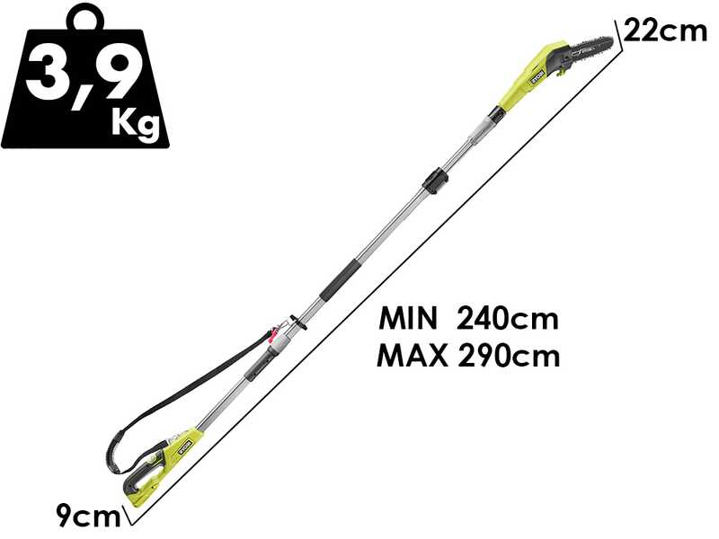 Ryobi RY18PP20A-0 - Potatore a batteria su asta telescopica - Barra da 20 cm - 18 V - SENZA BATTERIA E CARICABATTERIE