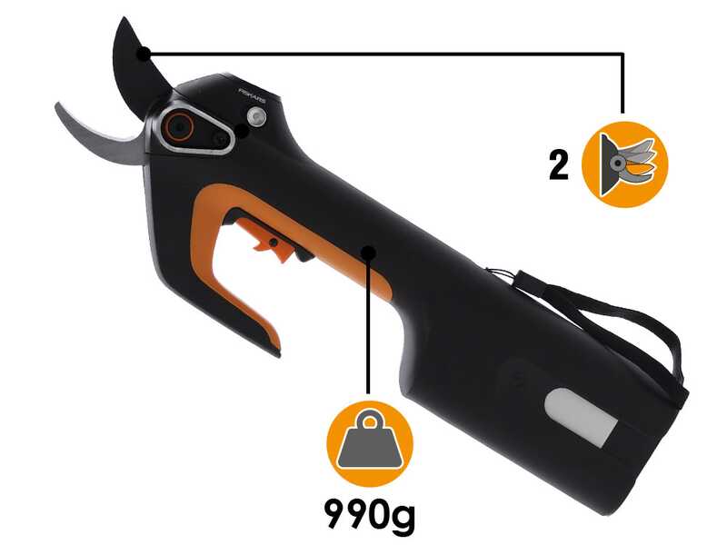 Fiskars ePruner L Bypass - Forbice elettrica da potatura - Diametro di taglio 30mm - SENZA BATTERIA E CARICABATTERIE