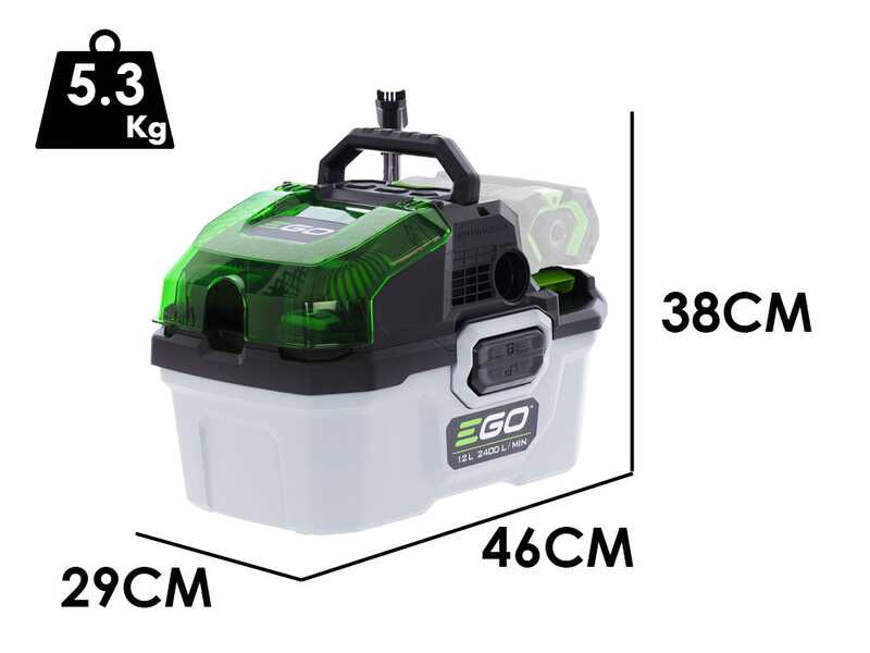 Ego WDV 0300E - Aspirasolidi e liquidi a batteria - Bidone 12L - 56V - SENZA BATTERIA E CARICABATTERIA